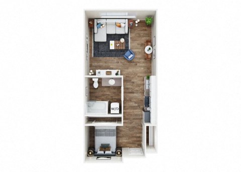 Floor plan for studio, 1 bath, 633 sqft